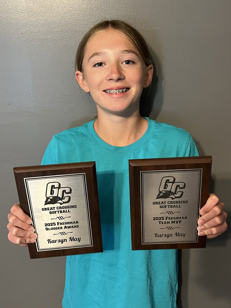Karsyn May (@karsynmay2) on Twitter photo I received my awards today, these two awards mean so much to me because they were voted on by my teammates. I was voted team MVP and I got the Slugger award for the freshman team.
<a href="/GCHSWarhawks/">Great Crossing Athletics</a> <a href="/GCHSSOFTBALL3/">Great Crossing Softball</a> <a href="/USASoftball/">USA Softball</a> <a href="/ExtraInningSB/">EXTRA INNING SOFTBALL</a> <a href="/LineDsoftball/">Line Drive Media</a> <a href="/SBRRetweets/">Softball Recruiting Reposts</a> <a href="/Scout_ScottC/">College Scout</a> I received my awards today, these two awards mean so much to me because they were voted on by my teammates. I was voted team MVP and I got the Slugger award for the freshman team.
<a href="/GCHSWarhawks/">Great Crossing Athletics</a> <a href="/GCHSSOFTBALL3/">Great Crossing Softball</a> <a href="/USASoftball/">USA Softball</a> <a href="/ExtraInningSB/">EXTRA INNING SOFTBALL</a> <a href="/LineDsoftball/">Line Drive Media</a> <a href="/SBRRetweets/">Softball Recruiting Reposts</a> <a href="/Scout_ScottC/">College Scout</a>