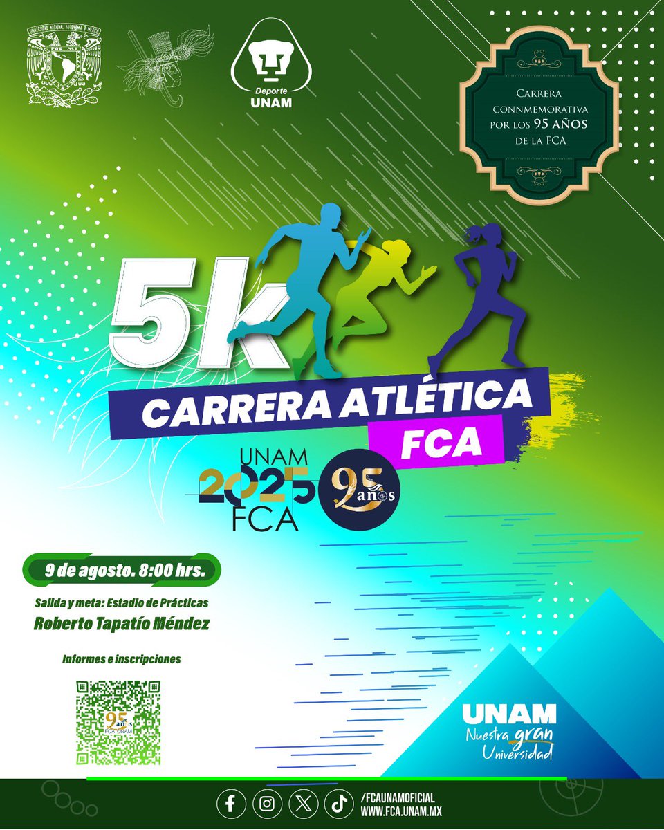 FCAUNAMOFICIAL's tweet photo. ¡Corre con la FCA por sus 95 años!
Únete a la Carrera Atlética Conmemorativa y celebra con orgullo y energía.
📅 Sáb. 9 ago | 8:00 h
📍 Estadio Tapatío Méndez
🖱️ Inscríbete: https://t.co/I7HGMLk3PJ
#FCA95Años #CarreraFCA #OrgulloFCA https://t.co/HYWsi1USxB