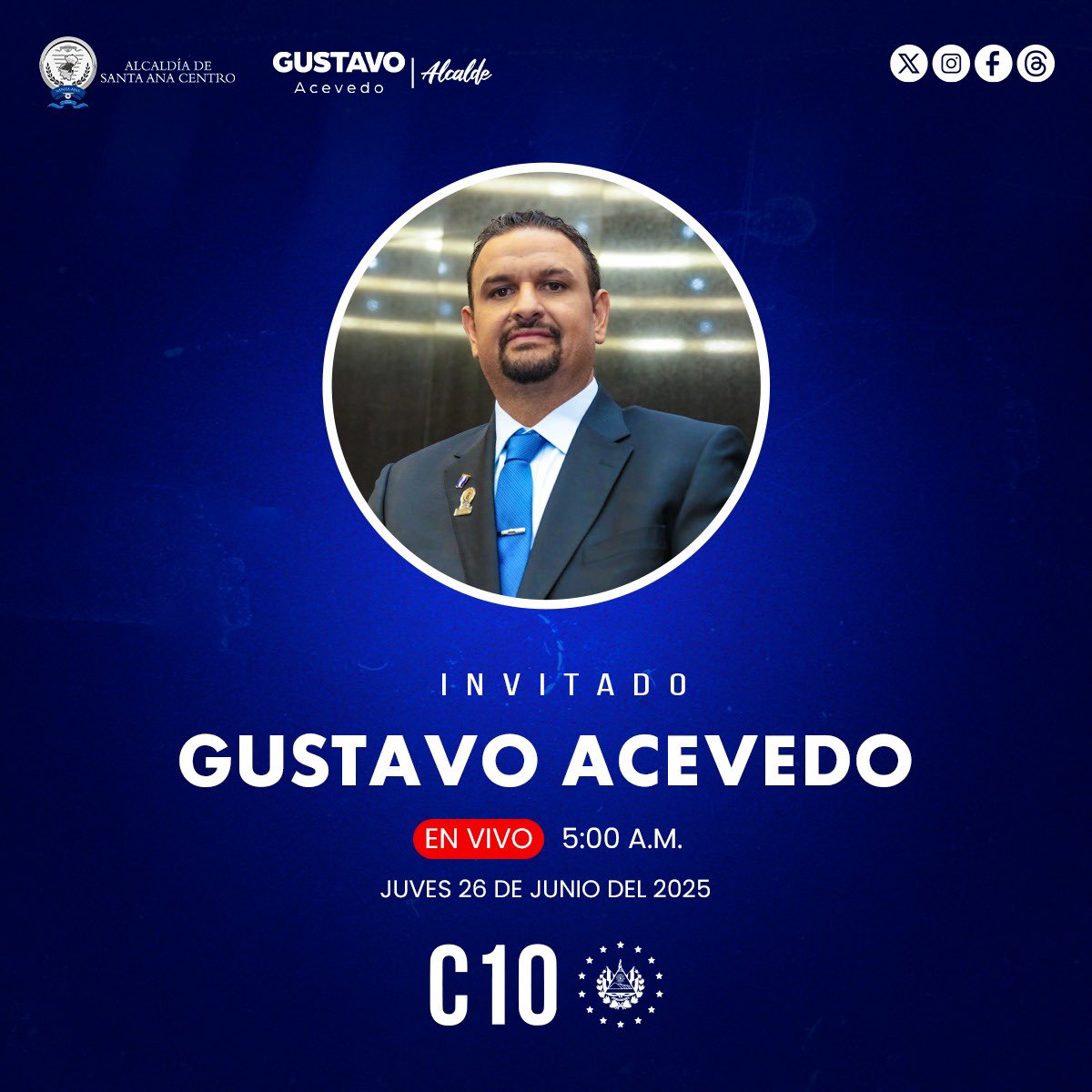 Mañana no se pueden perder la entrevista matutina de Canal 10, donde conversaré sobre temas de interés para los habitantes de #SantaAnaCentro. 🎥🗣

📺 Canal 10
⏱️ 5:00 a.m.
🗓 26 de junio

#GustavoAcevedo #Entrevista