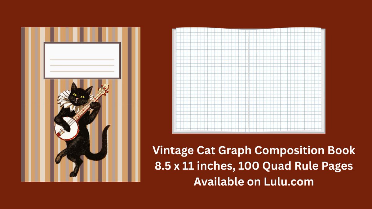 Cute Vintage Cat playing a Banjo on this Graph Paper Composition Book by Pine Mountain Press! 100 Quad Rule pages.
🐈‍⬛Available on Lulu here:  lulu.com/shop/c-gerber/…
#cats #artists #journaling #happiness #school #positivity #mindfulness