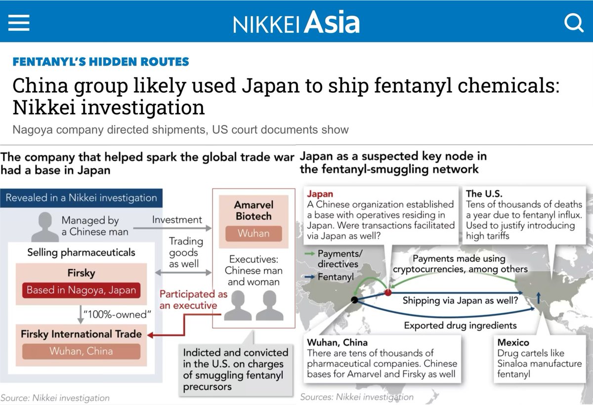 A Chinese organization has used a base in Japan — a company set up in Nagoya named Firsky KK — to smuggle chemicals to mak fentanyl into the US.

A key figure in the group registered a company in the city of Nagoya and until at least July 2024 issued instructions from Japan on