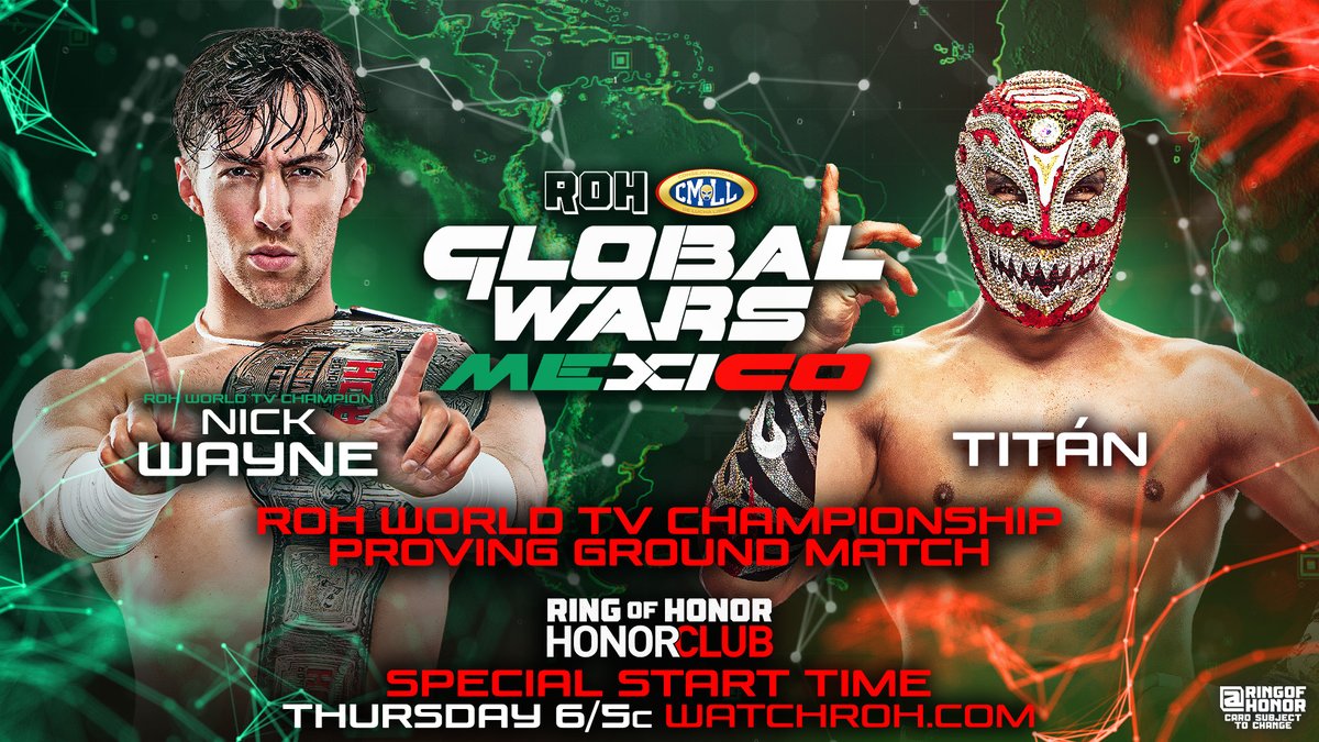 Your Thursday schedule!
ROH x CMLL Global Wars Mexico 6/5c on Honor Club Thursday night #AEWCollision 8/7c on TNT &amp; MAX 

📺 Watch Global Wars Mexico TOMORROW NIGHT on #HonorClub at WatchROH.com 7/6c