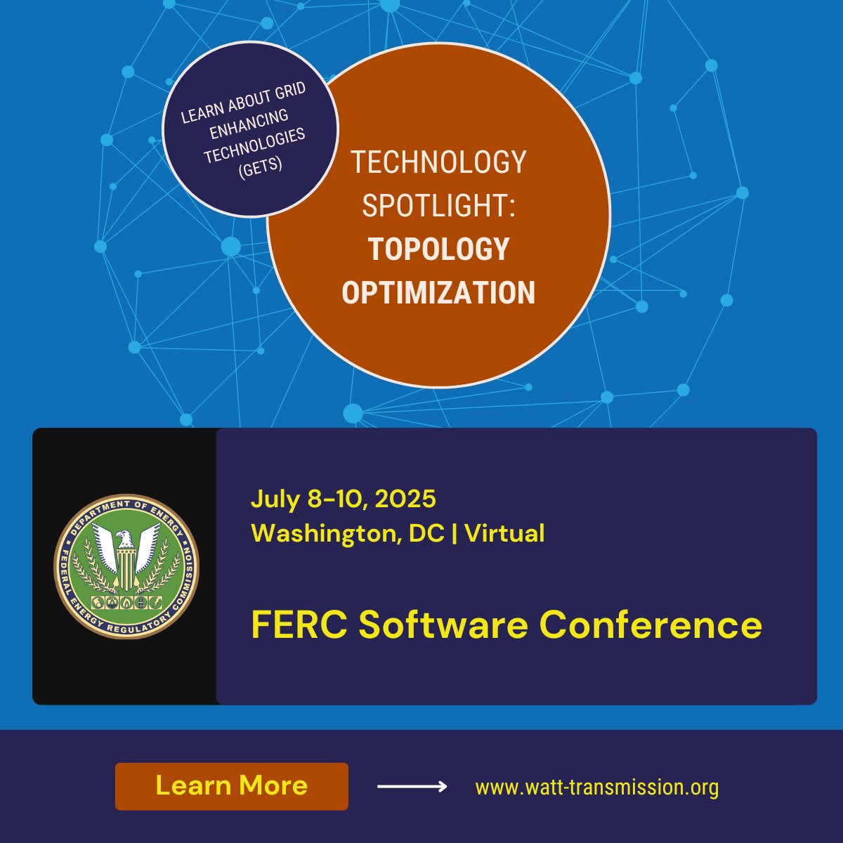 WATTCoalition's tweet image. On July 9, @alliantenergy, @ATCgrid, and @NewGridInc will present on Topology Optimization at the FERC Software Conference.
Register here to join online or in person: surveymonkey.com/r/GBJ2H5D
#GETTheGridMoving #GridEnhancingTechnologies