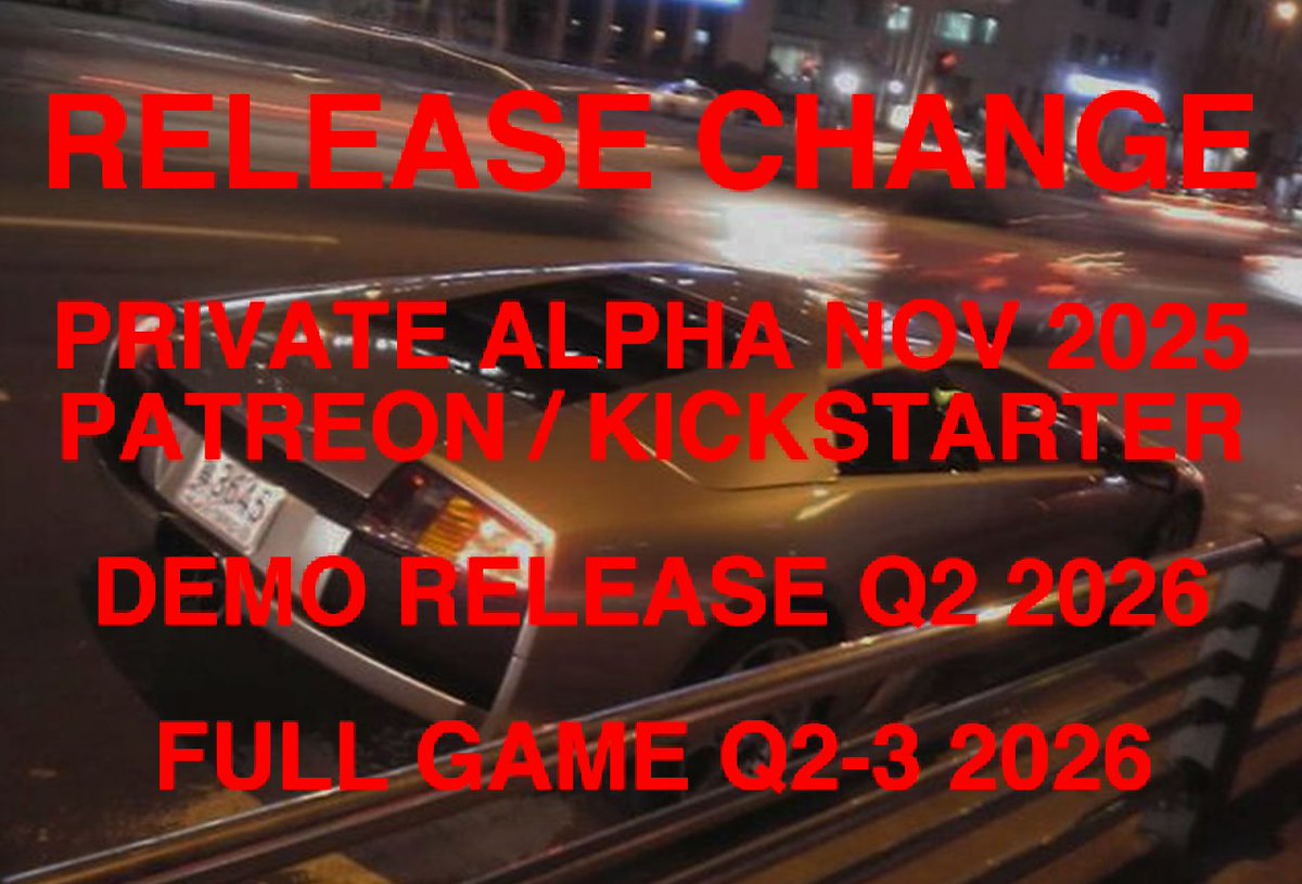 DEV UPDATE:

PRIVATE ALPHA ON PARTEON/KICKSTARTER WINTER 2025
PUBLIC DEMO+FULL GAME 2026

MORE INFO IN THREAD