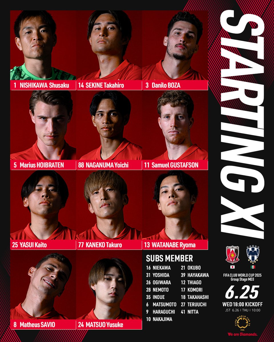 ♦️Starting Ⅺ♦️ 🗓️6/25(Wed) 🕕18:00 📍Rose Bowl Stadium/Los