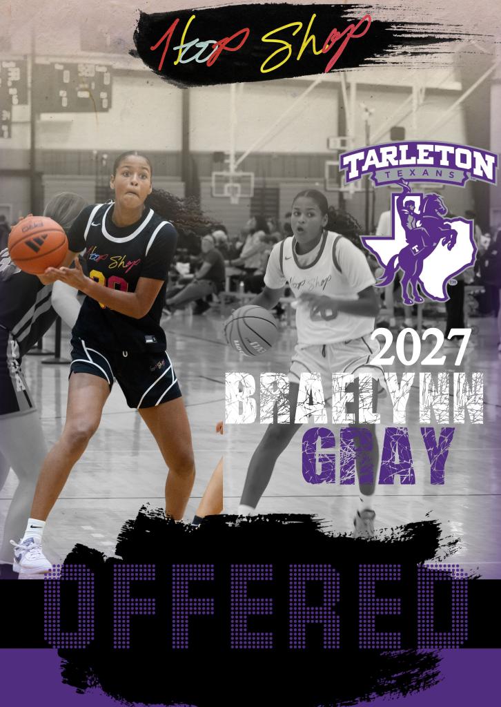 hoopshop_GBR's tweet photo. Congrats to 2027 6'2  Braelynn Gray on getting an offer to Tarlton State University. Get work Brae thank you, @gee23_3 , for always giving my program a look. #opportunitycenter🏀📚🎓 #hoopshop🏀 https://t.co/X74ZnFPtBE