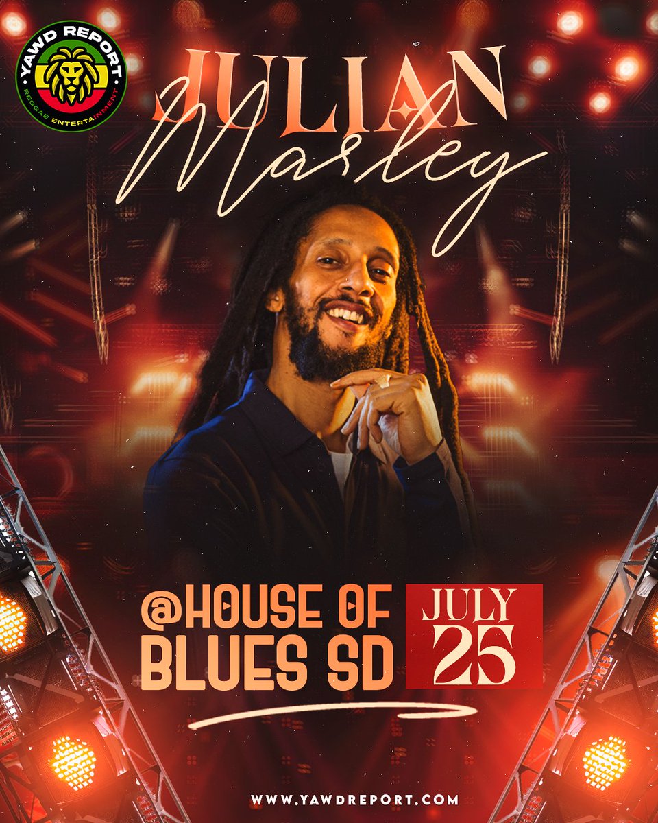 yawdreport's tweet photo. 🦁 The Uprising Lives – Julian Marley Lights the Way Forward!

Legacy, upliftment, and roots royalty — Julian Marley carries the torch of his father’s mission and ignites stages around the world. Catch him live this July in San Diego with The Uprising Band 💛💚❤️

🎫 Get your ticket early:
Julian Marley – House of Blues SD

More info: https://t.co/ii8TVpuEW6

.
.
.
#JulianMarley #ArtistSpotlight #ReggaeRoyalty #RootsRevival #YawdReport #YawdReportReggae #LasVegasReggae #VegasReggae #ReggaeVegas #LAReggae #ReggaeLA #SDReggae #Reggae #Dancehall #ReggaeMusic #ReggaeVibes #RootsReggae #JamaicaMusic #musicfestival #bobmarley #liveperformance #goodvibes
