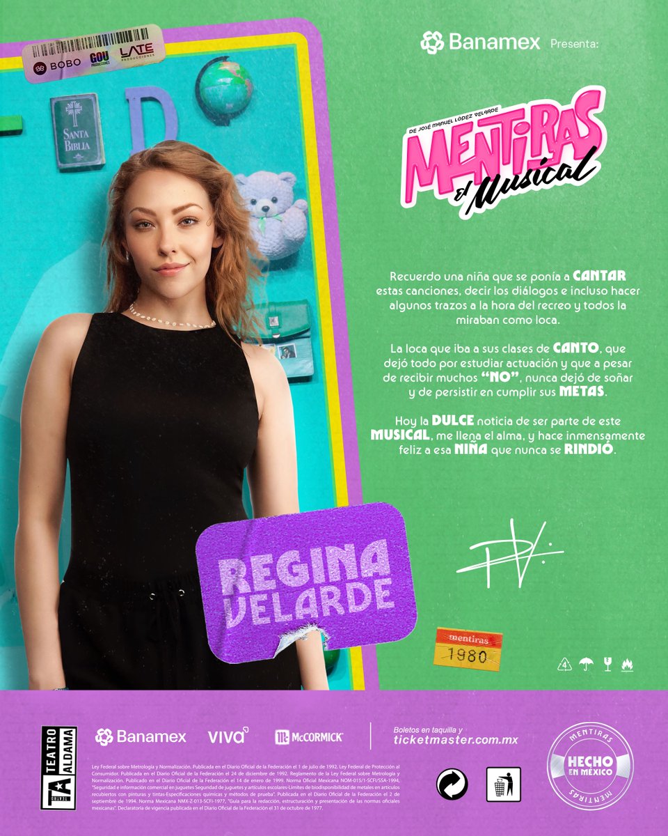 Regina Velarde es la nueva edición 1980 de Dulce en #MentirasElMusical. 💚🧸

Desde el universo de las audiciones llega una estrella emergente, talentosa, con pasión y fiebre ochentera. 🎶

¡No te la pierdas! Presentación estelar: 11 de julio, 8:00 pm.😍