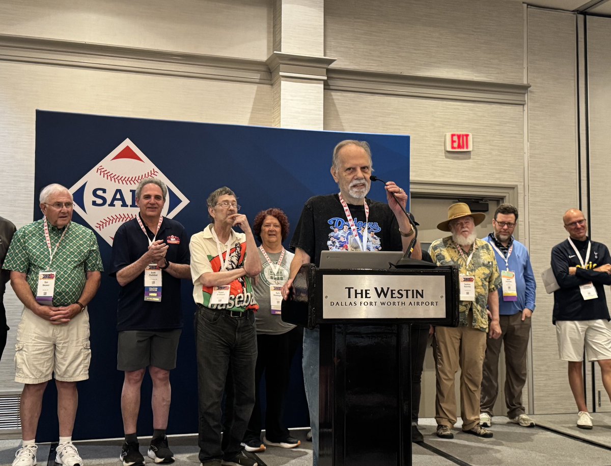 At tonight’s #SABR53 Welcome Reception, we honored Tom Zocco for reaching a milestone by attending his 50th all-time SABR Convention! His first was in 1974 in Philadelphia and he’s never missed one since. sabr.org/convention