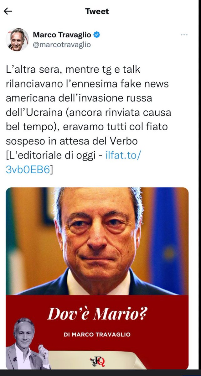 simonini's tweet photo. @IlBarone_Siculo Travaglio è quello che ridacchiava quando si parlava di invasione dell'Ucraina. Credibilità zero. https://t.co/c3FpFmaWOr