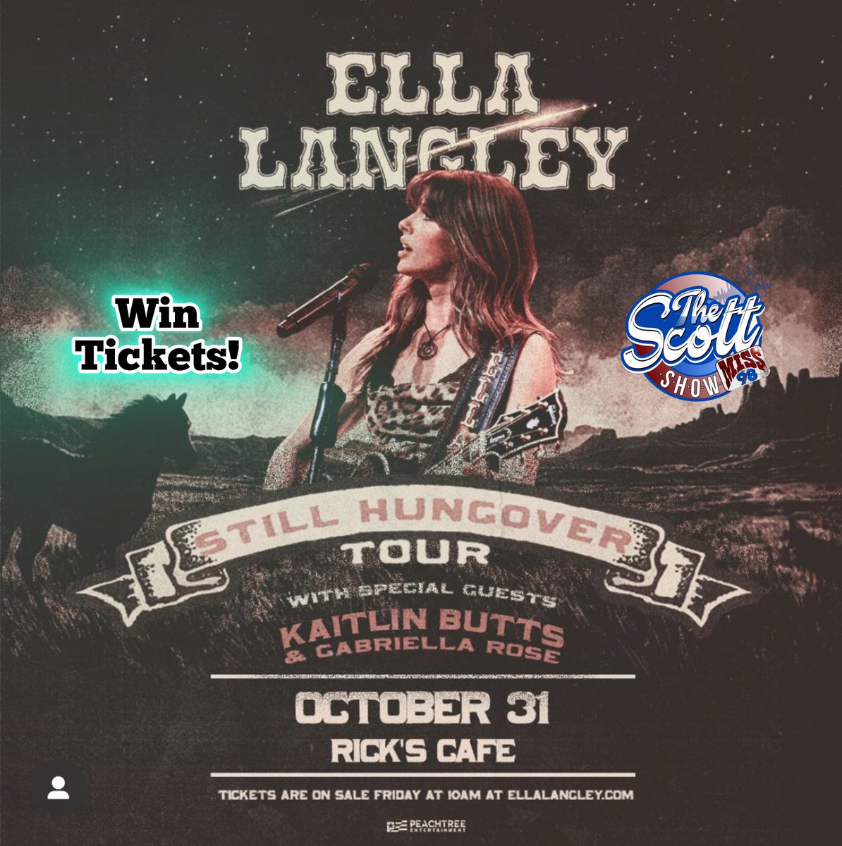 Win tickets tomorrow morning to <a href="/ellalangleymsic/">Ella Langley</a> at <a href="/ricksstarkville/">Rick's Cafe</a> on Halloween!🎃
