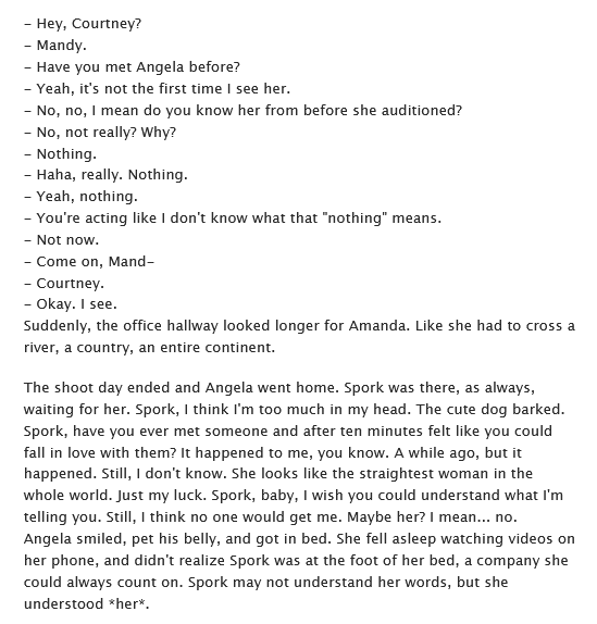 smoshangrab's tweet photo. DEAR ANGIE: AN AMANGELA FANFIC

It's happening again. The whole "will-they/won't they", the fanfics are getting A Lot, people are seeing things that aren't happening... but yeah, they are.

You can follow it on Ao3 or in this thread too. https://t.co/VgBq0IadyI