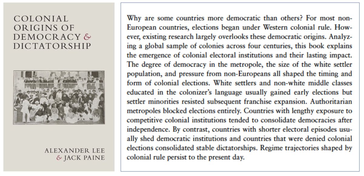 GerardoMunck's tweet image. The Uses of History in Democracy Studies

I am reading this @CUP_PoliSci book to understand how current research addresses distal causes.

Lee &amp;amp; @jackpaine_prof focus on the impact of colonial rule on the prospects of democracy.

For a summary of the book: cambridgeblog.org/2024/04/coloni…