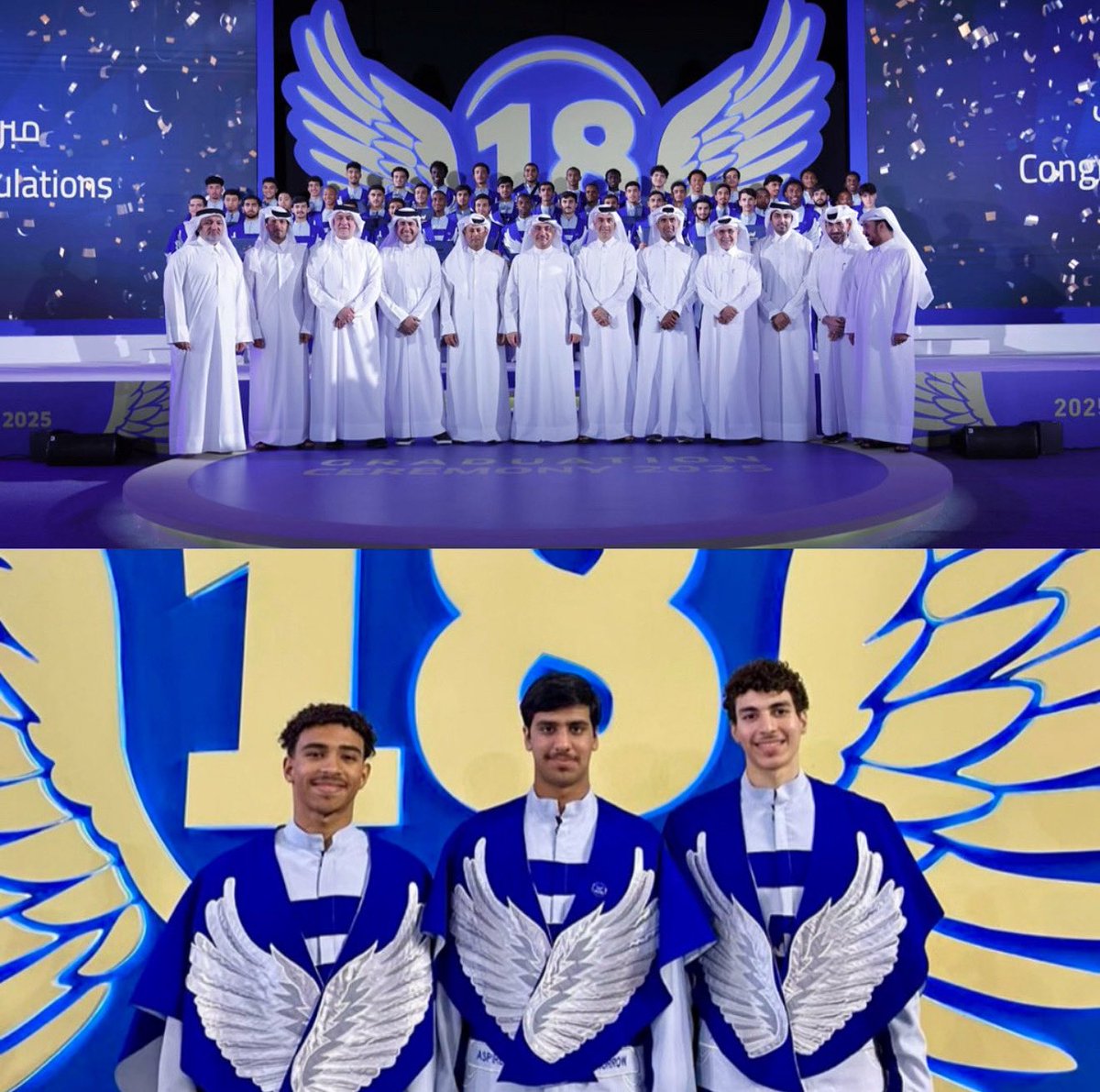 نهنئ الأبطال تخرجهم من أكاديمية أسباير الرياضية الدفعة الثامنة عشرة.
 والتي ضمت كذلك لاعبي منتخبنا للسباحة، عبد الله الغامري , أحمد دياب , ابراهيم أحمد هلال نبارك تخرجهم وننتظر منهم الكثير. 
كما نشكر أكاديمية التفوق الرياضي على الشراكة المستمرة وصقل لاعبينا ليمثلوا دولة قطر في