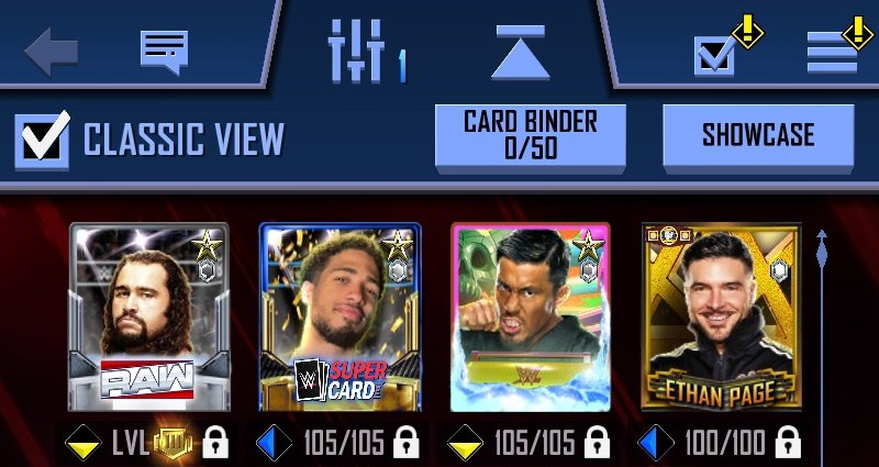 Access your Card Showcase & Binder from "MyCards" or your player profile!  You can buy additional card sleeves for your binder with credits.  #WWESuperCard