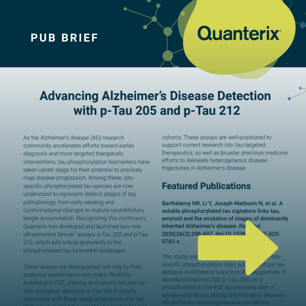 QuanterixSimoa's tweet image. Quanterix's two new ultrasensitive Simoa® assays, pTau205 & pTau212, are advancing alzheimer's disease detection. Learn more the power of these assays in our latest publication brief: quanterix.com/whitepapers-ap…
#Alzheimers #Biomarkers #Neuroscience #Neurodegeneration