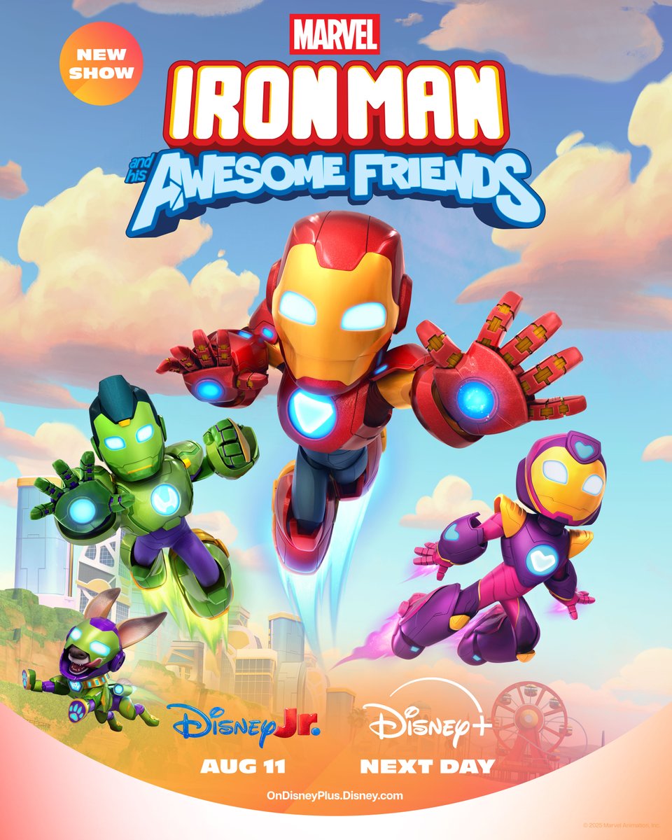 DisneyJr's tweet image. HEROES ASSEMBLE 💫
Marvel's Iron Man and His Awesome Friends premieres August 11th on #DisneyJr and next day on @DisneyPlus