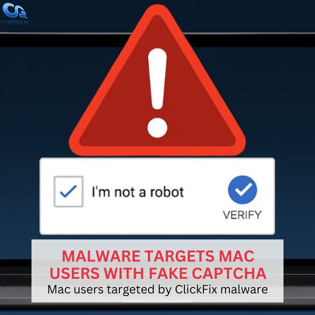 cyberguy's tweet image. Mac users, stay alert. A new malware called ClickFix is using fake CAPTCHA pages to sneak AMOS stealer onto your system and grab your data.

Learn more here: cyberguy.com/security/malwa…

#MacSecurity #ClickFix #AMOSstealer #CyberThreats #OnlineSafety #TechNews #DataProtection