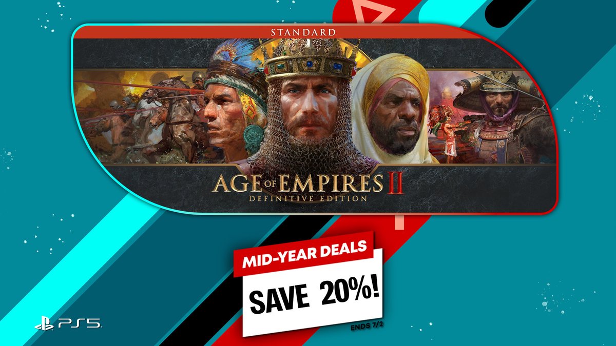 Age of Empires (@ageofempires) on Twitter photo Start the second half of 2025 with #AgeofEmpiresIIDefinitiveEdition on <a href="/PlayStation/">PlayStation</a> 5, now 20% off during Mid-Year Deals!
🎮 aoe.ms/AoEIIDE-PS5 Start the second half of 2025 with #AgeofEmpiresIIDefinitiveEdition on <a href="/PlayStation/">PlayStation</a> 5, now 20% off during Mid-Year Deals!
🎮 aoe.ms/AoEIIDE-PS5