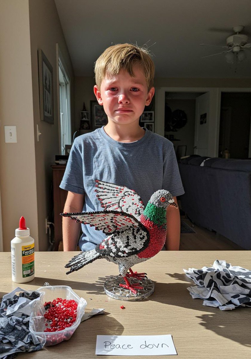 My son spent two days making a dove out of beads, and sadly no one recognized his efforts. 😭😭
