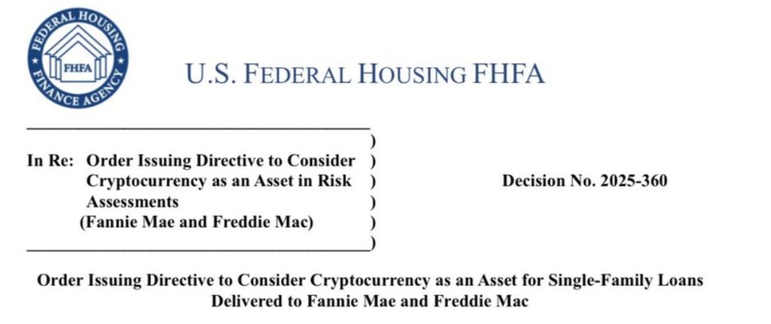 JUST IN: 🇺🇸 Bitcoin might help you get a home loan someday—US Federal Housing Finance Agency kicks off crypto-asset study!