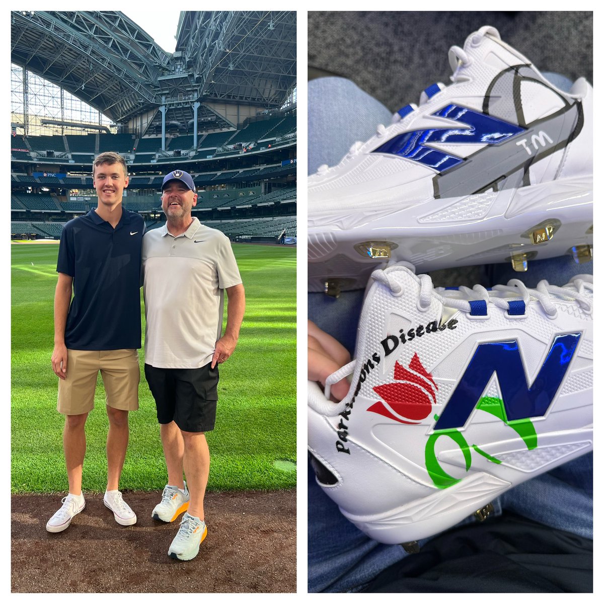 SophiaMinnaert's tweet photo. Jacob Misiorowski is pitching in custom cleats for his father Tom, who has Parkinson’s disease. The initials “TM” with a tulip, the official symbol of Parkinson’s. https://t.co/LOKnaeDkvD