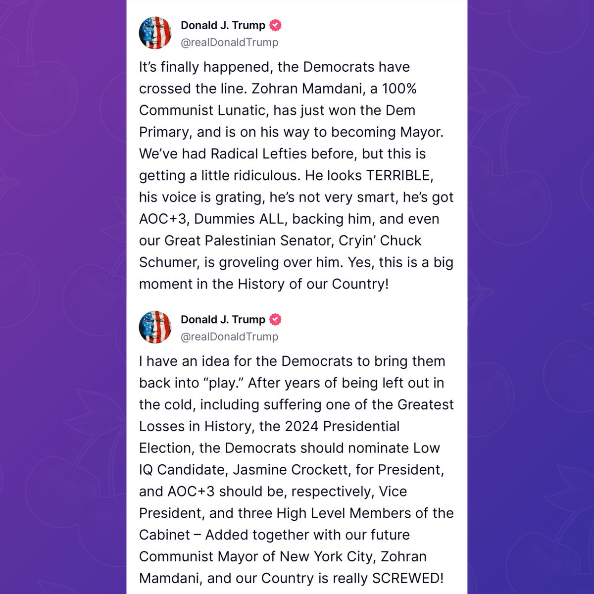 Donald Trump reacts to Zohran Mamdani’s primary win for New York City mayor.