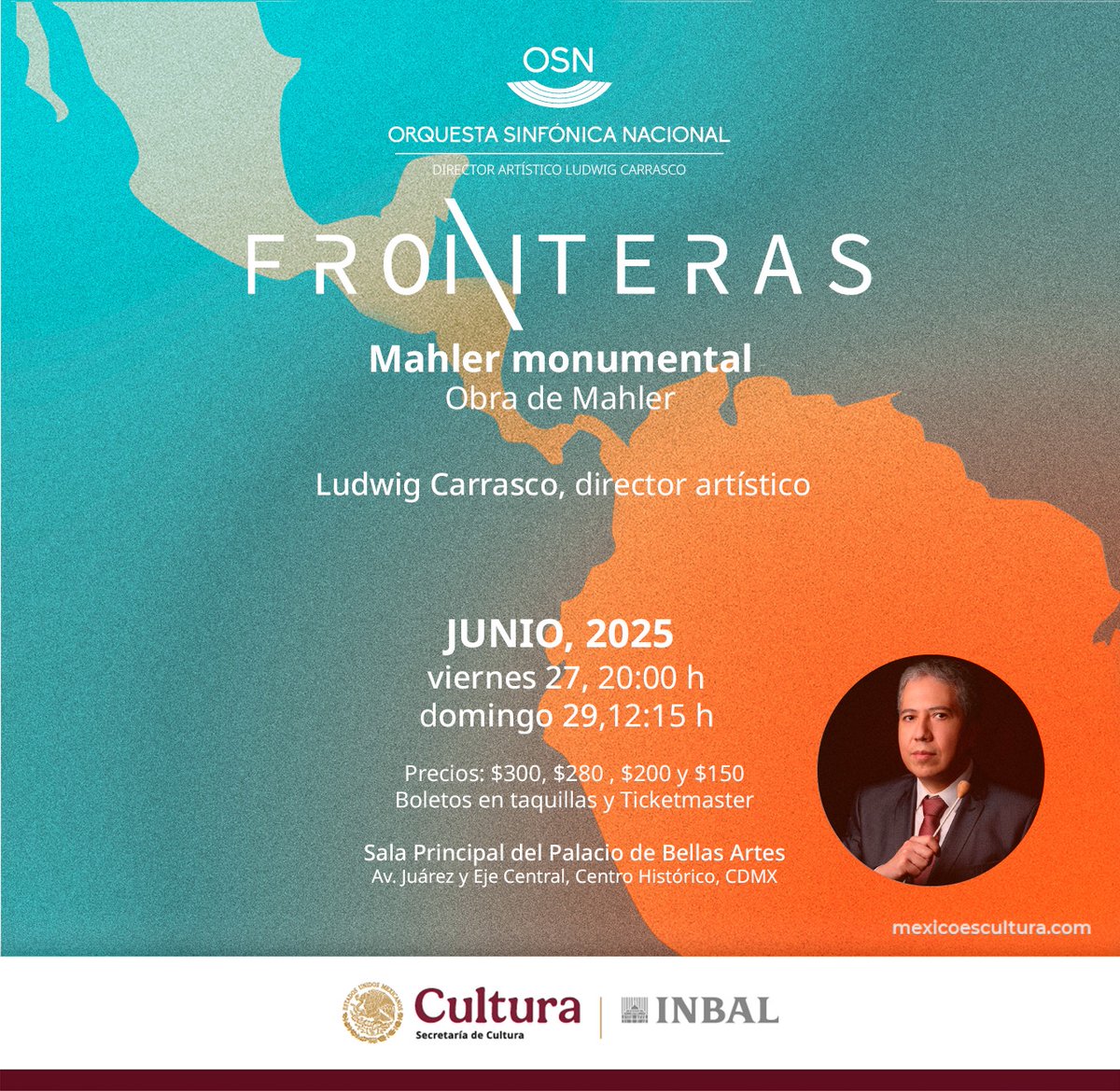 PalaciodeBellasArtes (@palaciooficial) on Twitter photo Bajo la majestuosa cúpula del Palacio de Bellas Artes, la <a href="/OSN_MX/">OSN México</a> nos regala el programa “MAHLER MONUMENTAL”, con el Mtro. Ludwig Carrasco como director artístico, la Orquesta nos llevará un recorrido musical por la Sinfonía Num. 6 de Gustav Mahler.🎼✨
#PalaciodeBellasArtes #OSN Bajo la majestuosa cúpula del Palacio de Bellas Artes, la <a href="/OSN_MX/">OSN México</a> nos regala el programa “MAHLER MONUMENTAL”, con el Mtro. Ludwig Carrasco como director artístico, la Orquesta nos llevará un recorrido musical por la Sinfonía Num. 6 de Gustav Mahler.🎼✨
#PalaciodeBellasArtes #OSN