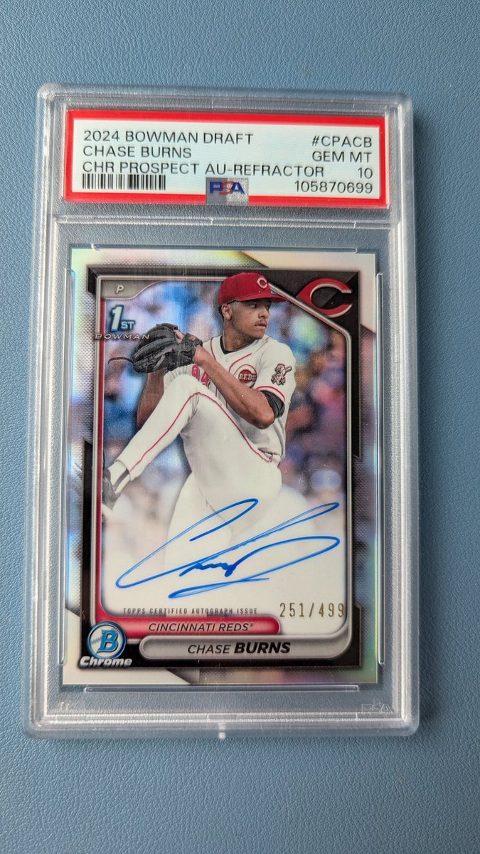 SRFC_NFT's tweet photo. Got a couple of eBay auctions ending tonight on these PSA 10 Chase Burns autos. Come take a look if you're interested!
#topps #mlb #chaseburns #reds
Bowman draft: https://t.co/UoTvKQiz7v
Bowman's best: https://t.co/EXy54is9A5 https://t.co/3CFB6I92te