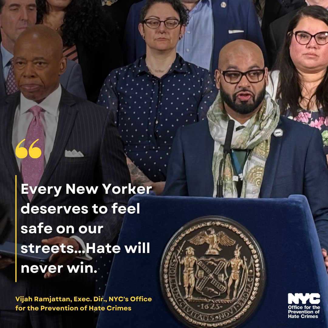 <a href="/stophatenyc/">NYC Office for the Prevention of Hate Crimes</a> joined <a href="/NYCMayor/">Mayor Eric Adams</a> and our partners from across the city's diverse religious &amp; cultural lines to condemn the violent attack on a Muslim woman one week ago.

No New Yorker should feel unsafe because of their identity. We all stand together against hate.