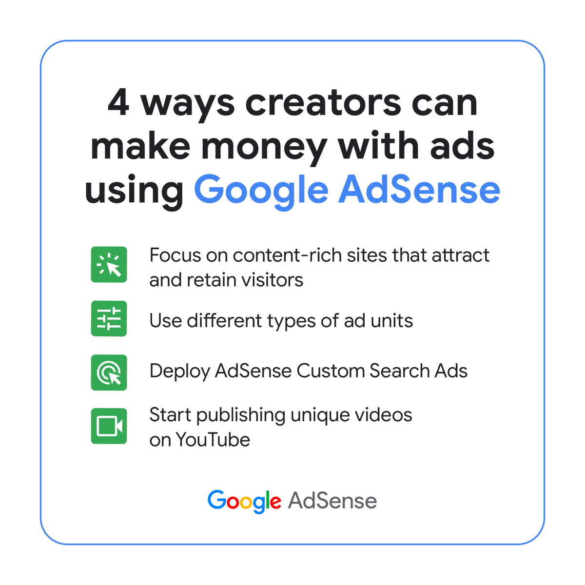 Calling all creators 📣 You create. We’ll help you earn. Check out #GoogleAdSense → goo.gle/3GjFqsx