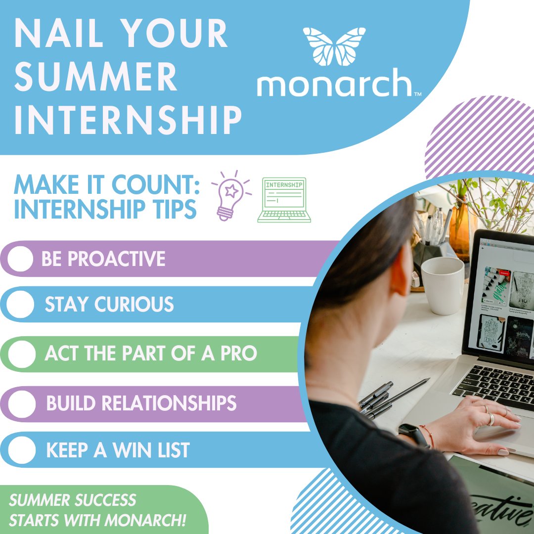 Monarchstaffing's tweet photo. Want to be the best intern this summer?

💡Be proactive
💡Stay curious
💡Act like a pro
💡Build relationships
💡Track your wins

@Monarchstaffing helps interns &amp; employers succeed—let’s make this summer count!  

👉 https://t.co/6hU5OyXQFE

#staffing #pennsylvania #internships https://t.co/smKEYRpulV
