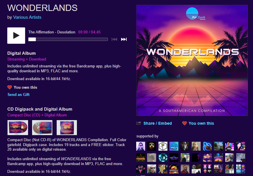PurZynthRekords's tweet image. WONDERLANDS🌄- A South American Compilation 2nd run CDs are here! 

📀Get your copy at better price on cardboard sleeve + 20 tracks on digital album!
purzynthrekords.bandcamp.com/album/wonderla…

#PurZynth #Compilation #Synthwave #Retrowave