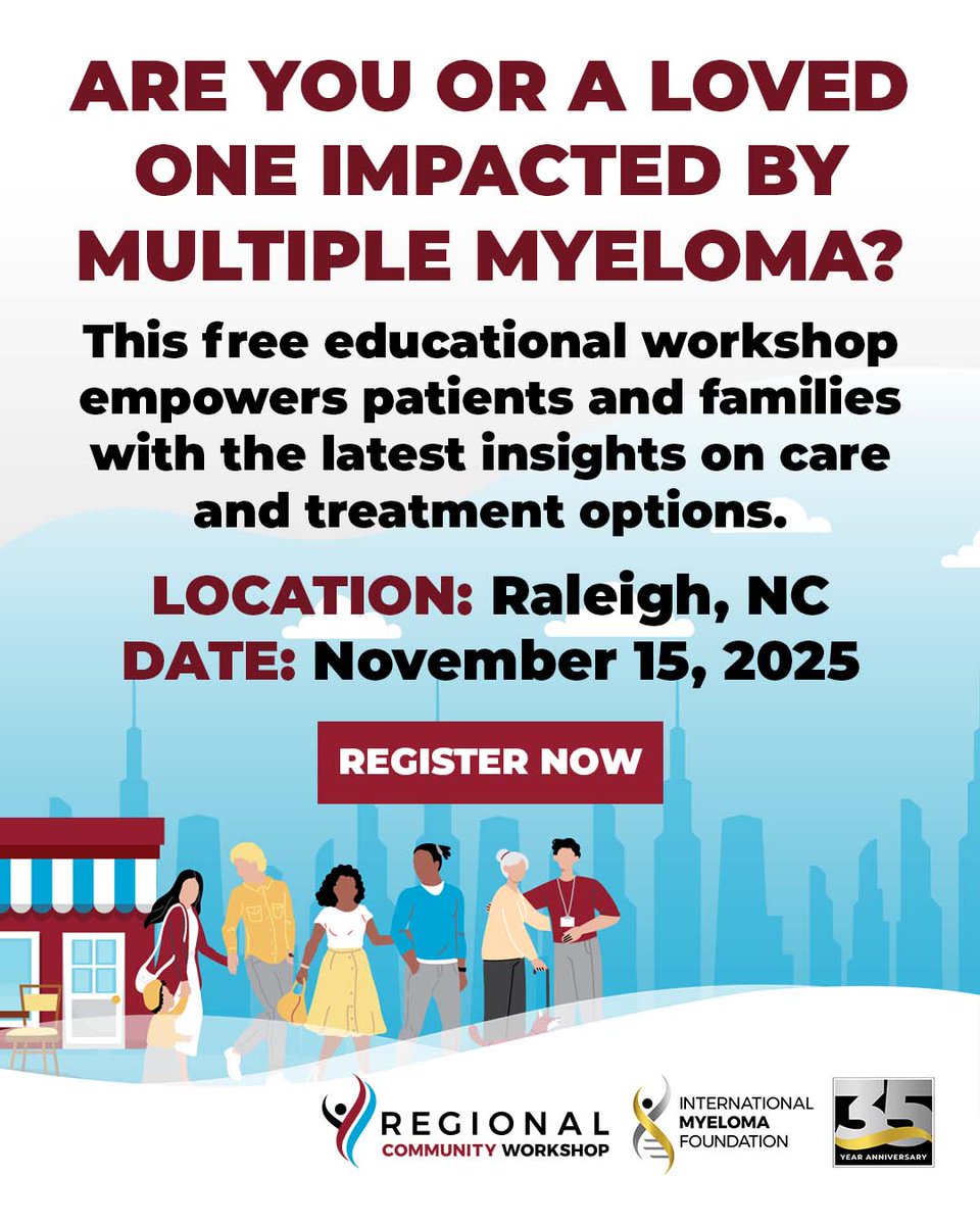 #Raleigh, will you join us at our IMF Regional Community Workshop (RCW) on November 15? Learn about the latest #myeloma developments and treatments, get the experts' advice, find support in your community, and more. Save your spot: mmsm.link/42K05OW