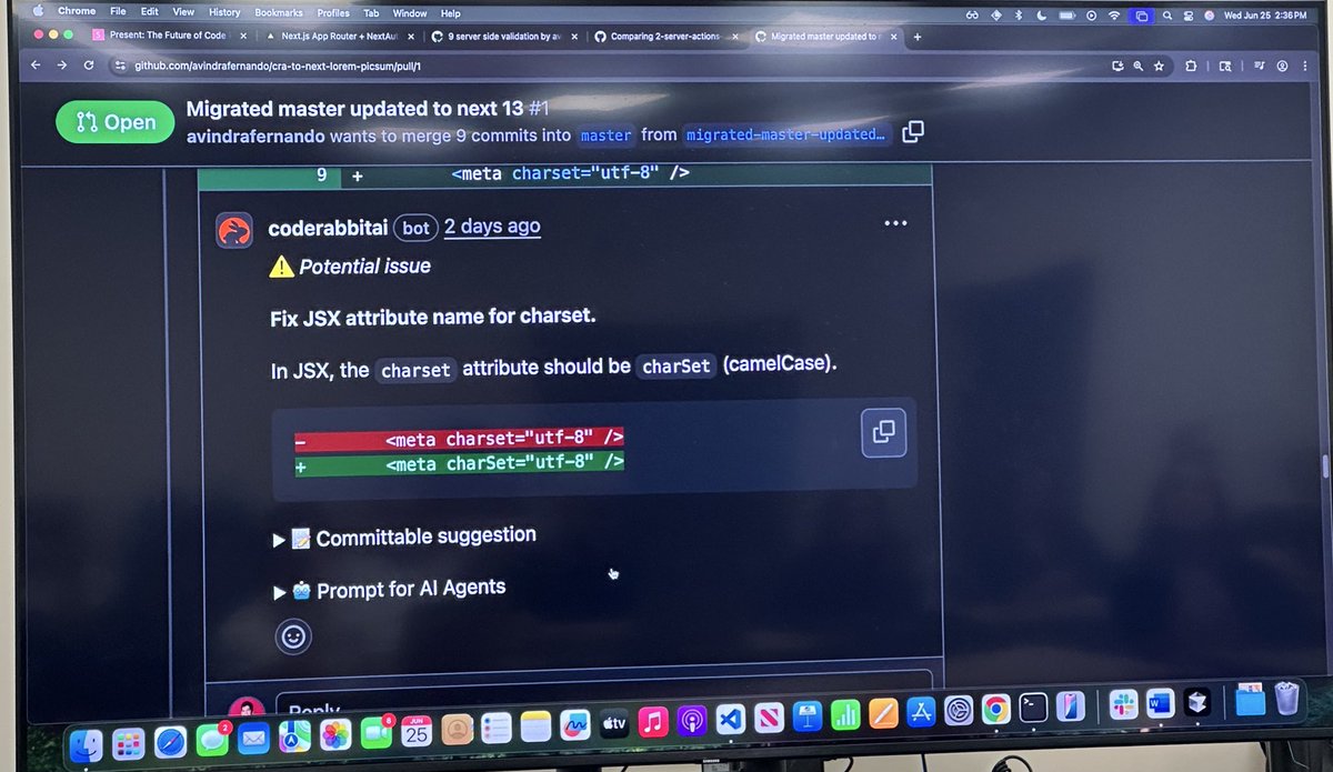 Cory House (@housecor) on Twitter photo Just saw a compelling demo of 3 AI code review tools:
1. Qodo
2. Copilot
3. CodeRabbit
<a href="/avindrafernando/">Avindra Fernando</a> used all 3 on the same big PR.
Summary: All are impressive and caught multiple nuanced issues, but CodeRabbit seems most impressive so far. Just saw a compelling demo of 3 AI code review tools:
1. Qodo
2. Copilot
3. CodeRabbit
<a href="/avindrafernando/">Avindra Fernando</a> used all 3 on the same big PR.
Summary: All are impressive and caught multiple nuanced issues, but CodeRabbit seems most impressive so far.