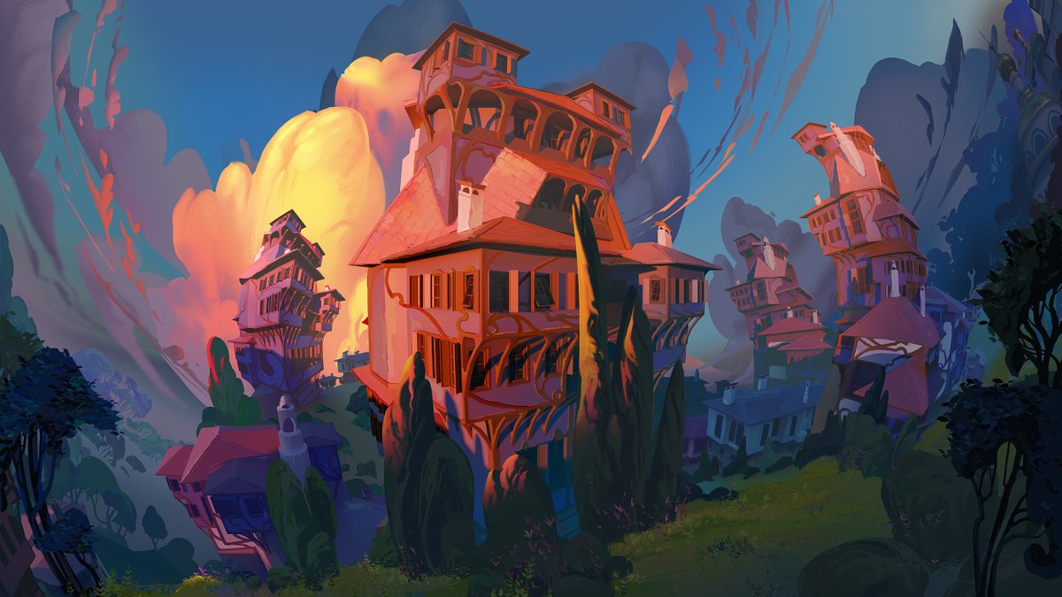 nennnnnn's tweet photo. the Bulgarian houses inspired village with some twisting elements #bulgaria #village #sunset #mountain #red #sky https://t.co/mZUJhW1Yrc