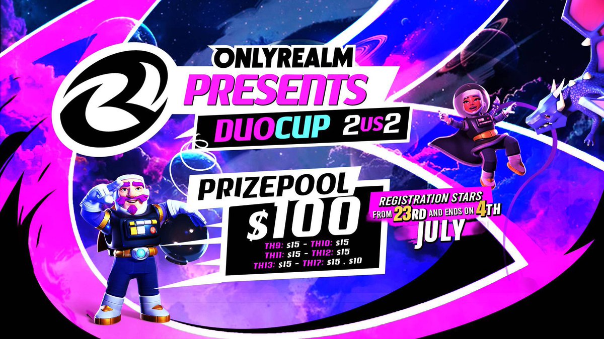 🚨 Only Realm presents: DUO CUP 🚨
💰 $100 Prizepool
👥 2v2 Action Across All Townhalls
🗓️ Registration ends 4th July
⏳ Limited slots – don’t wait!

👉 Join our Discord &amp; register now before it’s too late! 
 
🔗 • discord.gg/onlyrealm