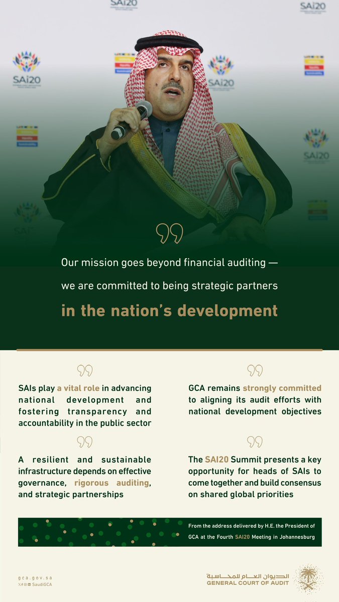 Key Highlights from the Address of #Dr_Alangari at the Fourth Meeting of the Heads of the Supreme Audit Institutions of the #G20 Member States (#SAI20)