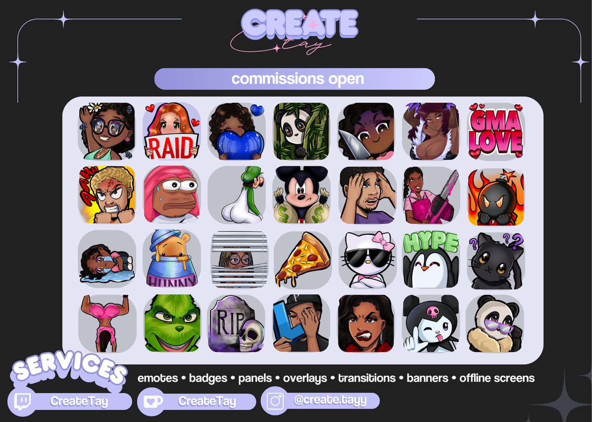 A little bit of a re-introduction!
Hiiii I'm Tay ! Im a digital artist, graphic designer and content creator. I truly love what i do and i love helping peoples visions come to life. 
My commissions are open for just about anything you can imagine and I'd love to work w u 💫