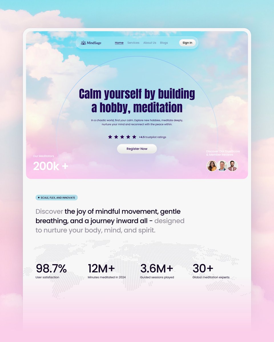 Bhaskar_tiwarii's tweet image. MindSage- A Meditation &amp;amp; Wellness Landing Page design

#Wellness #landingpageUI #UI