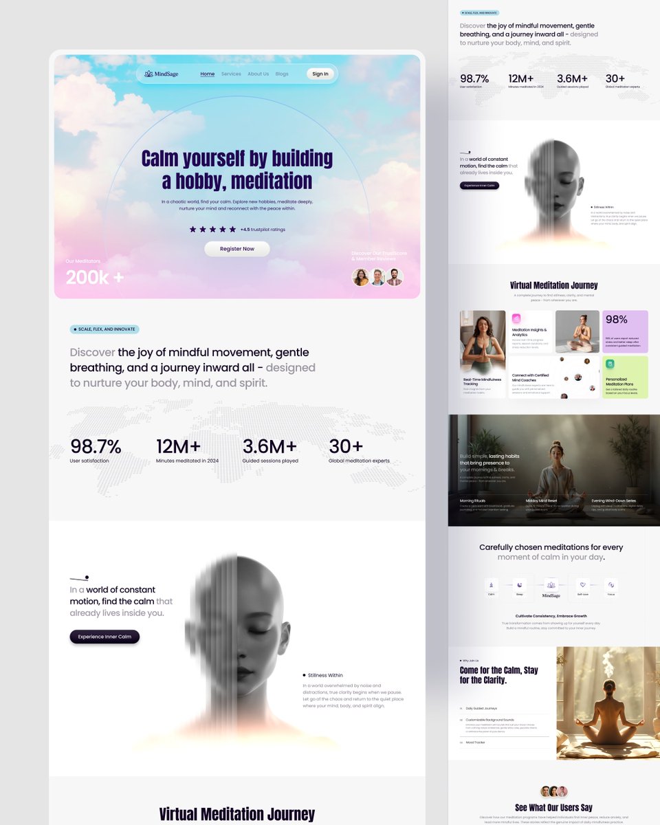 Bhaskar_tiwarii's tweet image. MindSage- A Meditation &amp;amp; Wellness Landing Page design

#Wellness #landingpageUI #UI