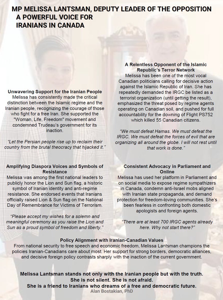 MP MELISSA LANTSMAN, DEPUTY LEADER OF THE OPPOSITION.

A POWERFUL VOICE FOR 
IRANIANS IN CANADA
<a href="/MelissaLantsman/">Melissa Lantsman</a>