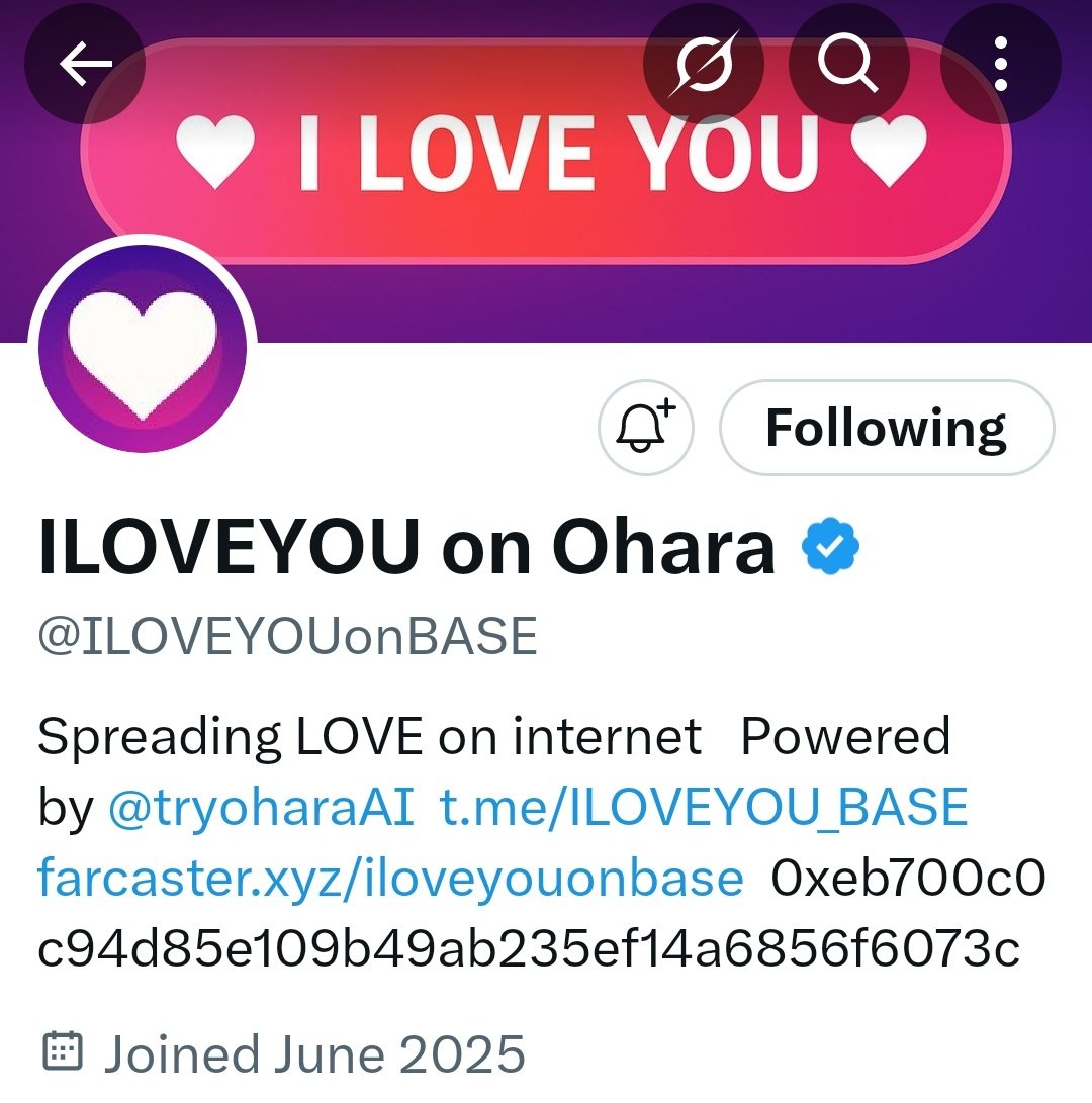 "We're just getting started, and there's more to come!"
<a href="/ILOVEYOUonBASE/">ILOVEYOU on BASE</a>
Lets gooo..💌 <a href="/ILOVEYOUonBASE/">ILOVEYOU on BASE</a> <a href="/base/">Base</a>
@JustZeebruh <a href="/tryoharaAI/">Ohara</a>
Followus