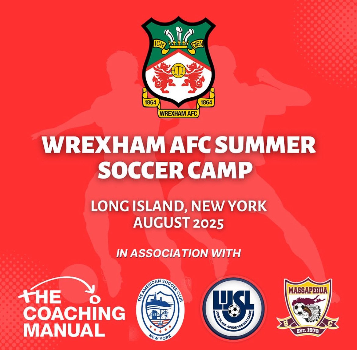 ASCNewYork's tweet image. Don’t Miss This Incredible Opportunity! ⚽️🔥
Wrexham AFC is coming to Long Island this August 2025 for an unforgettable Summer Soccer Camp!
Train with top coaches, learn the Wrexham way, and be part of a world-class soccer experience right in your backyard.
Spots are limited —…