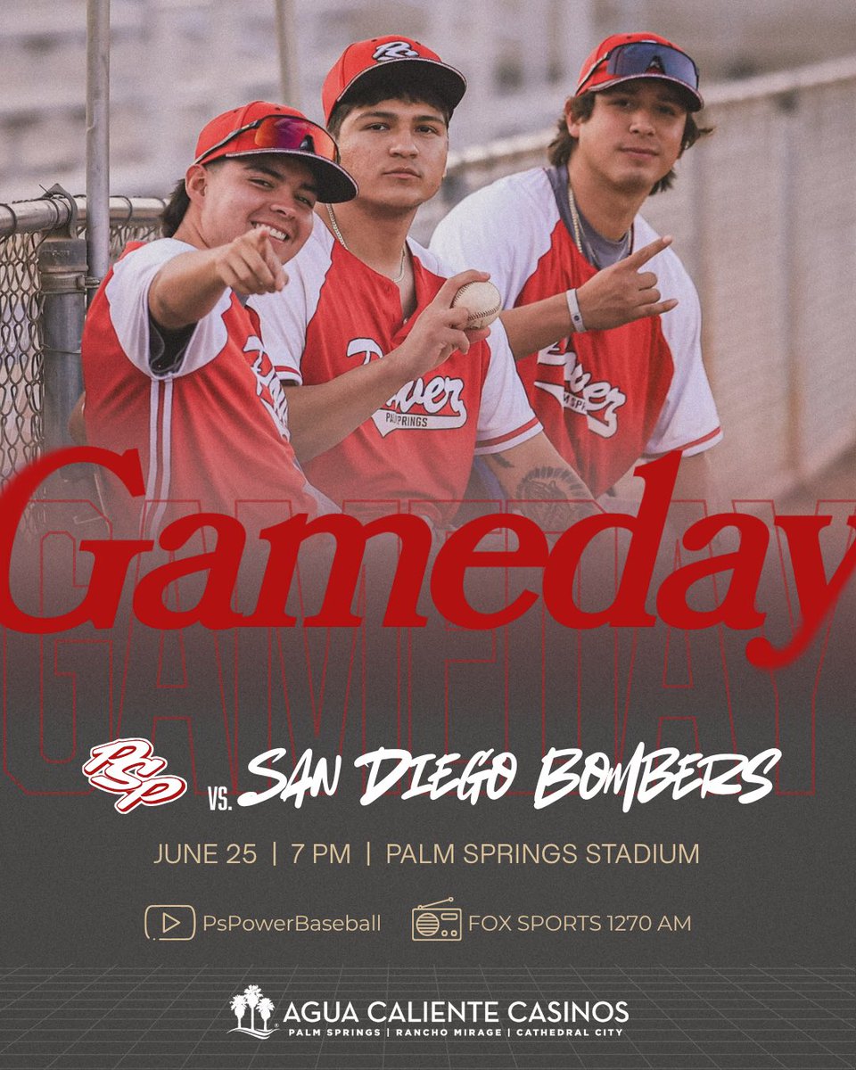 𝐈𝐭 𝐢𝐬 𝐖𝐞𝐝𝐧𝐞𝐬𝐝𝐚𝐲, 𝐦𝐲 𝐝𝐮𝐝𝐞𝐬 🤘🏻

🆚 San Diego Bombers 
⏰ 7 PM PT
🍹 $5 MARGS!
📍 Palm Springs Stadium
📺 YouTube // <a href="/PSPowerBaseball/">Palm Springs Power</a> 
📻 @foxsportsps // FOX Sports 1270AM

#PowerUp⚡️