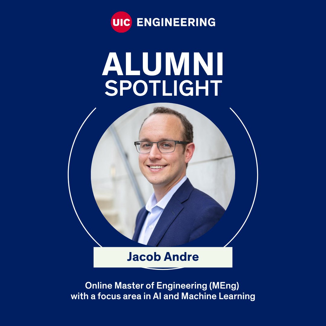 UICEngineering's tweet image. MEng alum Jacob Andre shares how the program helped him change careers and prepared him to become an AI data scientist for one of the largest insurance brokers in the US.
Read article: go.uic.edu/MENG_Andre