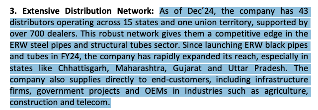 SSage82827's tweet image. 3/🛠️ Strengths
1)  In house from sponge iron to SS coils for seamless manufacturing of ERW = cost control
2)  Near PSU iron ore &amp;amp; coal mines (~250 km)
3) 43 distributors, 700+ dealers across 15 states
#SambhvSteel #SteelTubes #StructuralTubes #SupplyChain #SteelSector