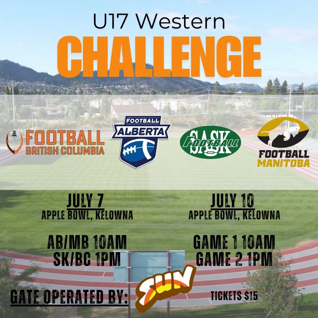 🏈Football BC is hosting the U17 Western Challenge at the Apple Bowl in Kelowna this year!

Come check out all the action on July 7 and 10th!🏈

#FootballAlberta
#FootballSaskatchewan
#FootballManitoba