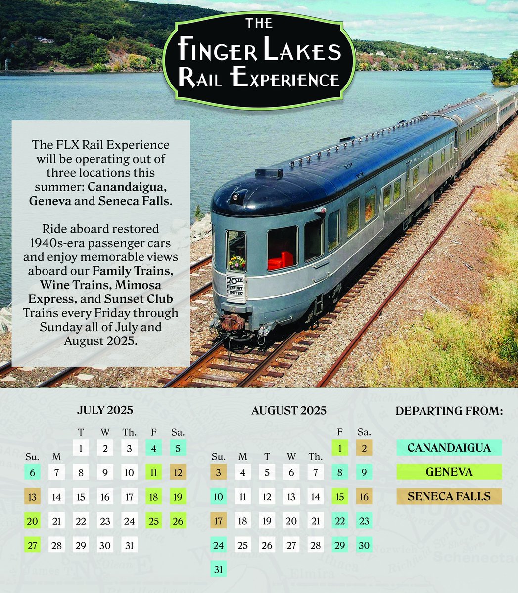 🚂 We're joining the Finger Lakes Rail Experience this summer! 🍷

Lakewood staff will be pouring wine on 7 exclusive excursions—from brunch trains to golden-hour rides.

📍 Dates + details: facebook.com/share/p/16JRS8…

#FingerLakes #WineTrain #FLX #SenecaFalls #Canandaguia #Geneva
