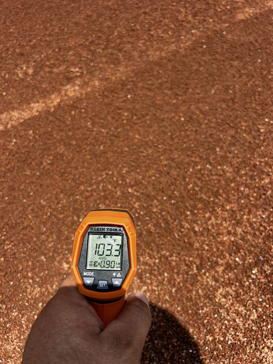 WillColeRSTurf's tweet image. Heat index of 105 today. Different temps throughout the field. All pictures are fun sun. 
#1: Watered DuraEdge
#2: Warning track
#3: artificial turf
#4: KBG outfield